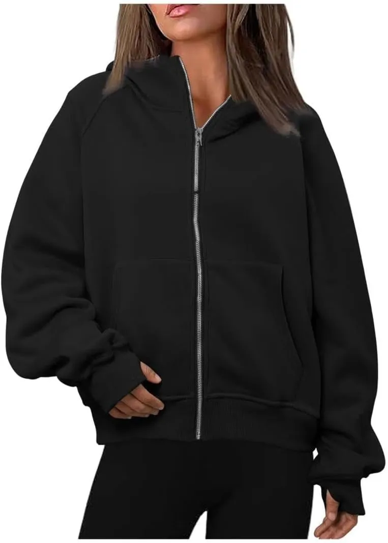 Womens Zip Up Hoodies Fleece Jackets Oversized Sweatshirts Fall Fashion Outfits 2024 Sweaters Winter Clothes