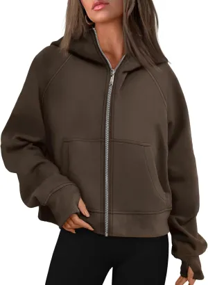 Womens Zip Up Hoodies Fleece Jackets Oversized Sweatshirts Fall Fashion Outfits 2024 Sweaters Winter Clothes
