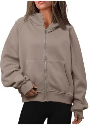 Womens Zip Up Hoodies Fleece Jackets Oversized Sweatshirts Fall Fashion Outfits 2024 Sweaters Winter Clothes