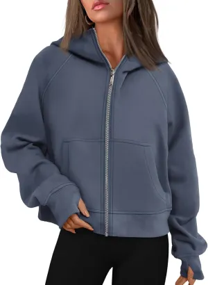 Womens Zip Up Hoodies Fleece Jackets Oversized Sweatshirts Fall Fashion Outfits 2024 Sweaters Winter Clothes