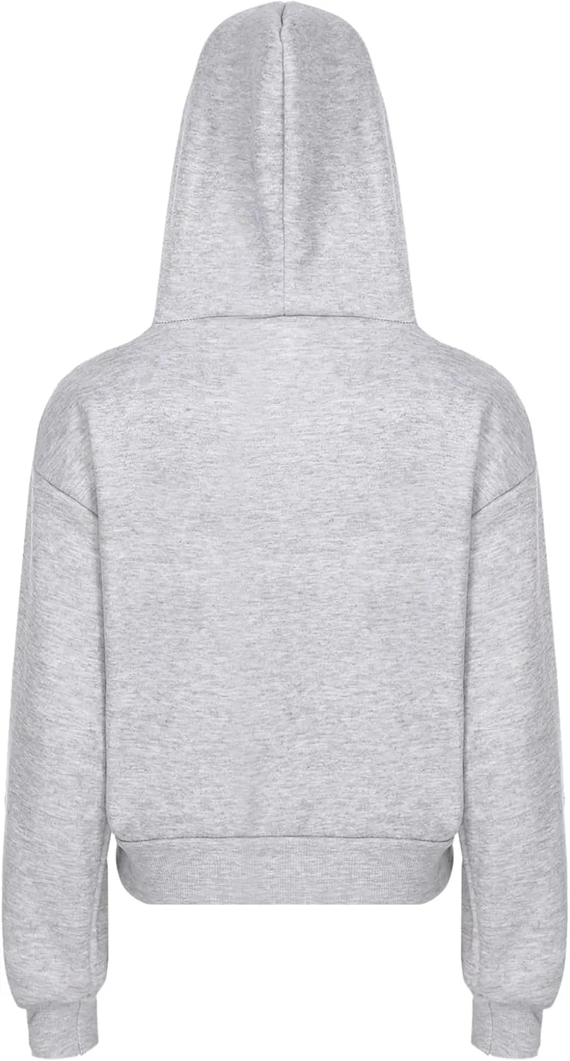 Women's Zip Up Hoodies Fleece-Lined Cropped Long Sleeve Sweatshirts with Pockets Casual Cropped Hoodie