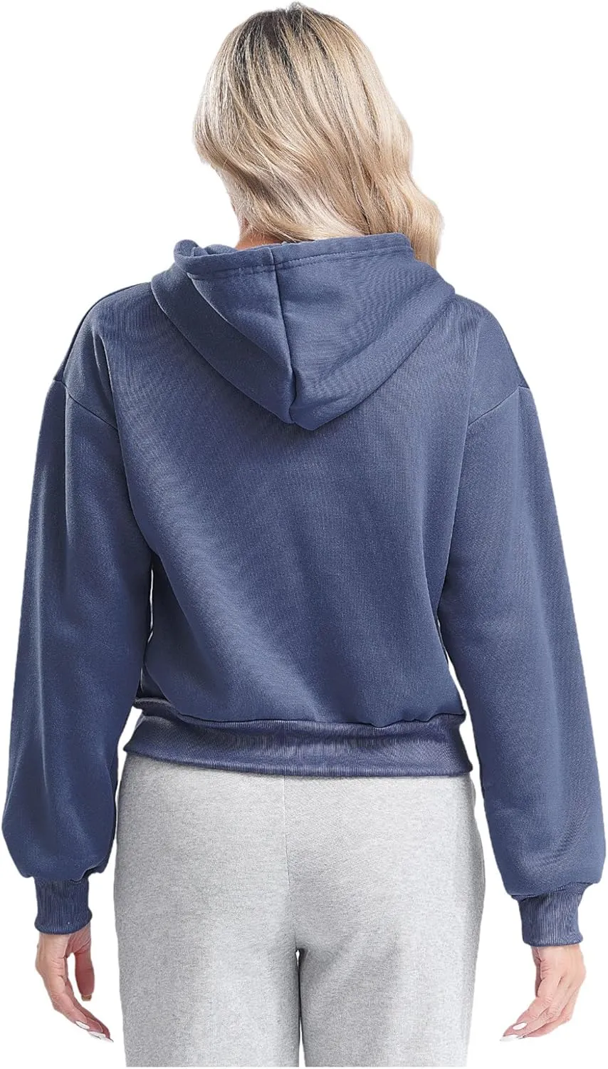Women's Zip Up Hoodies Fleece-Lined Cropped Long Sleeve Sweatshirts with Pockets Casual Cropped Hoodie
