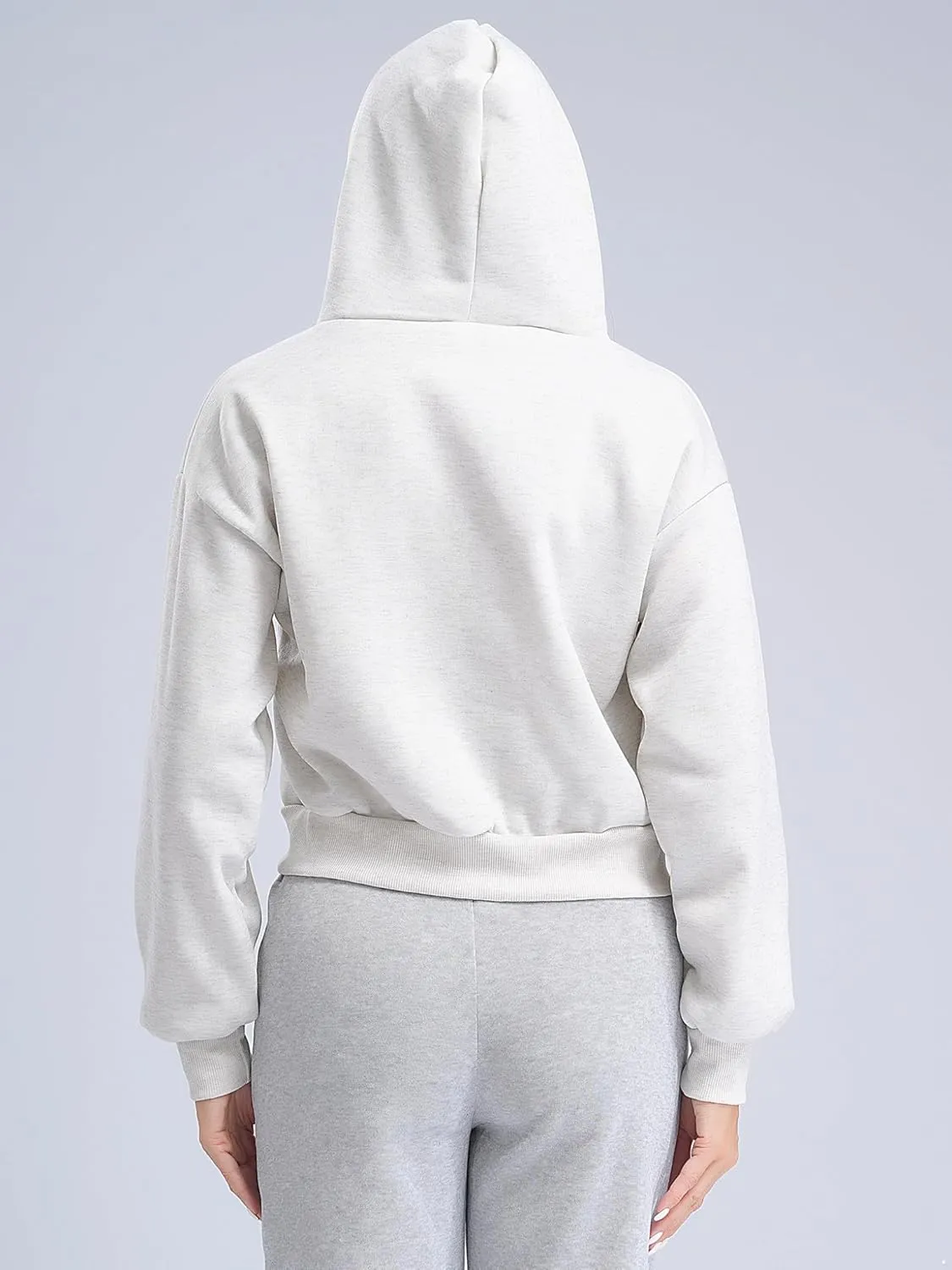 Women's Zip Up Hoodies Fleece-Lined Cropped Long Sleeve Sweatshirts with Pockets Casual Cropped Hoodie