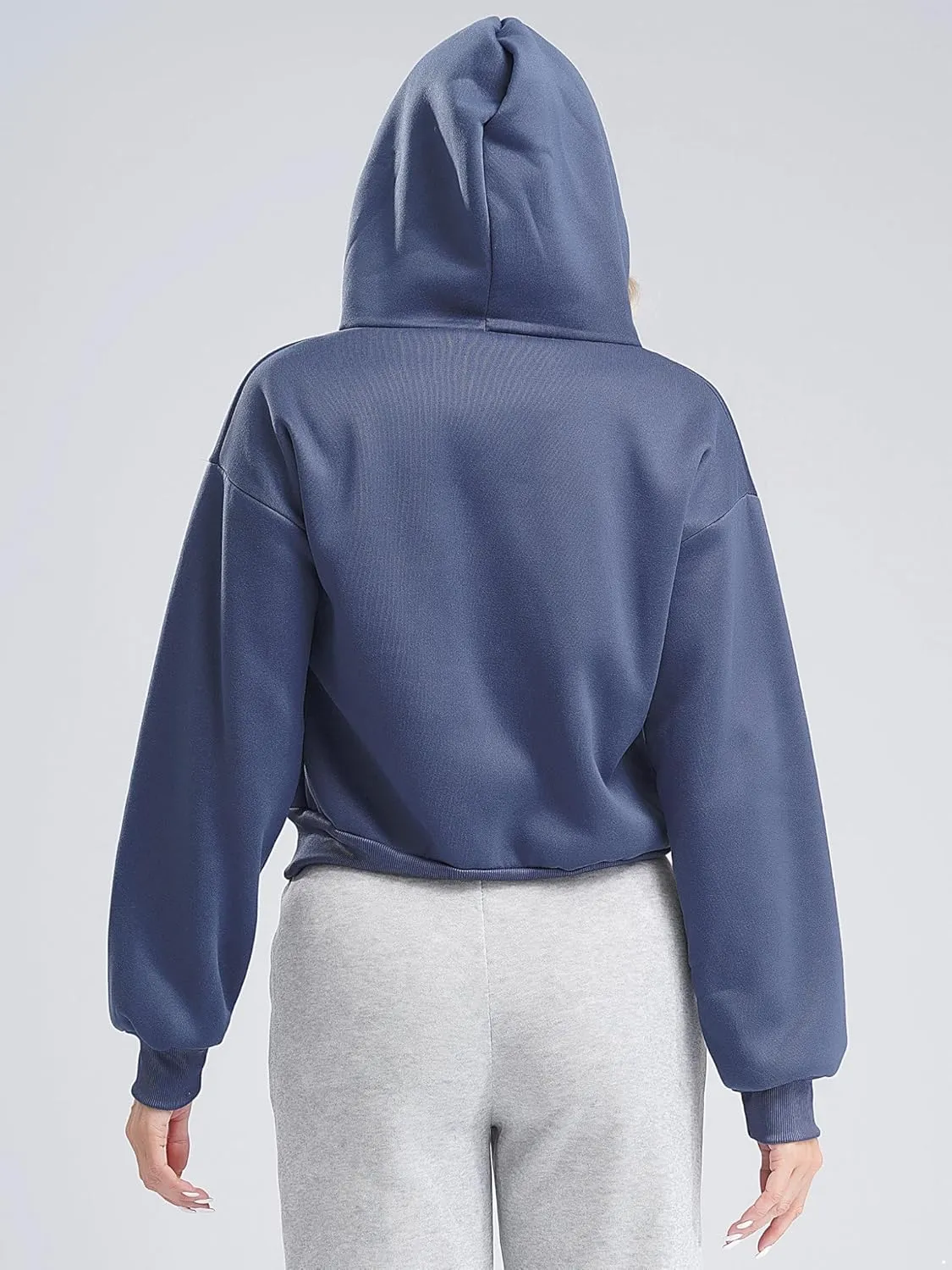 Women's Zip Up Hoodies Fleece-Lined Cropped Long Sleeve Sweatshirts with Pockets Casual Cropped Hoodie