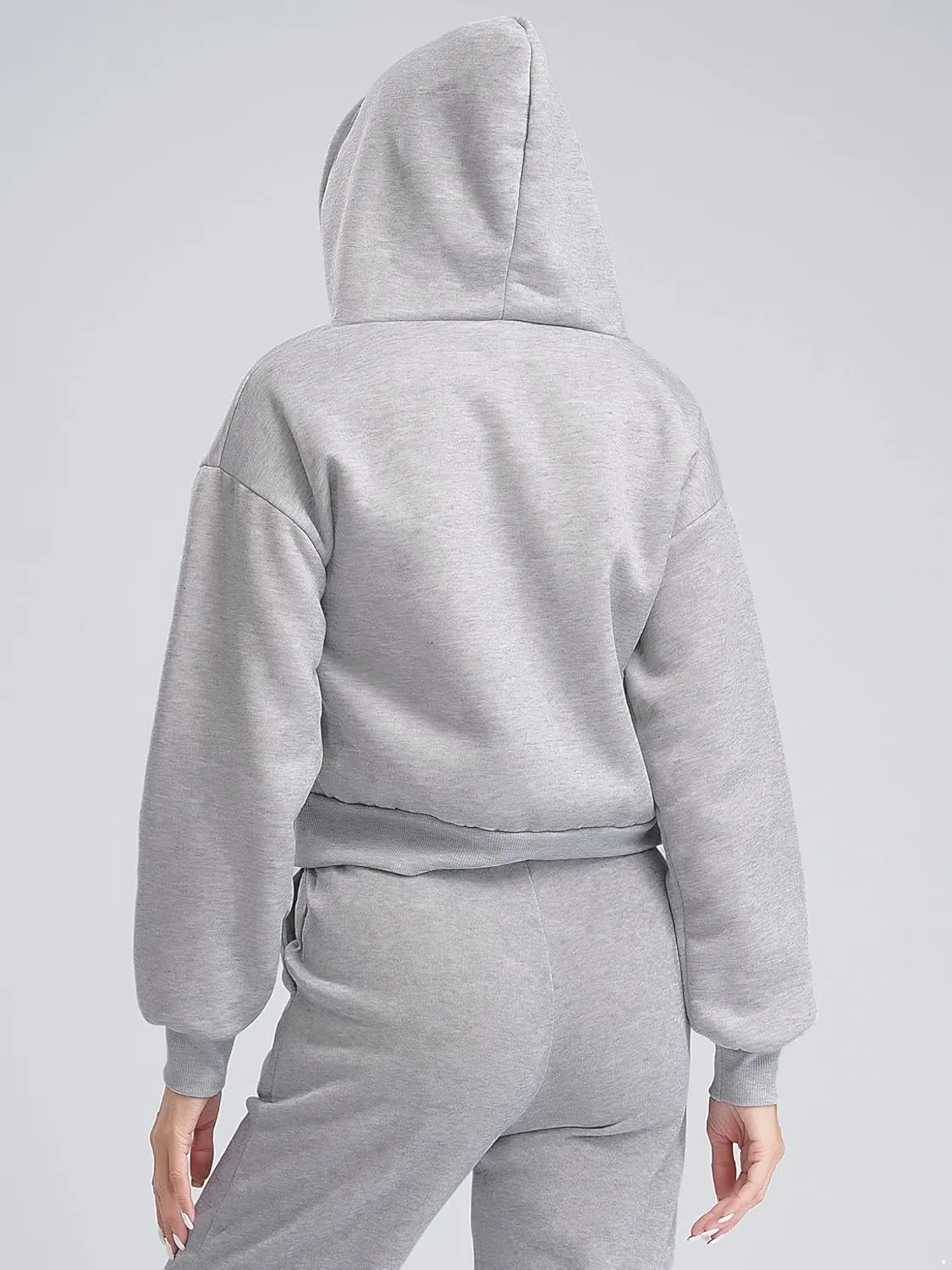 Women's Zip Up Hoodies Fleece-Lined Cropped Long Sleeve Sweatshirts with Pockets Casual Cropped Hoodie