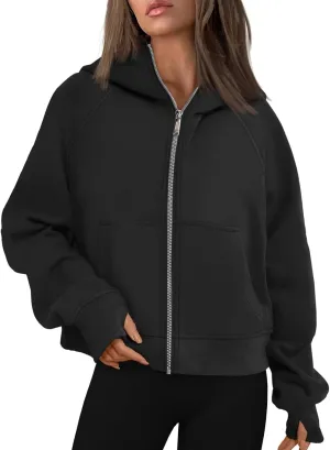 Womens Zip Up Hoodies Fleece Sweatshirts Oversized Jackets Fall Fashion Outfits Sweaters Winter Clothes