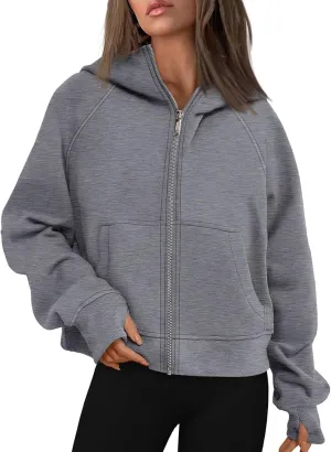 Womens Zip Up Hoodies Fleece Sweatshirts Oversized Jackets Fall Fashion Outfits Sweaters Winter Clothes