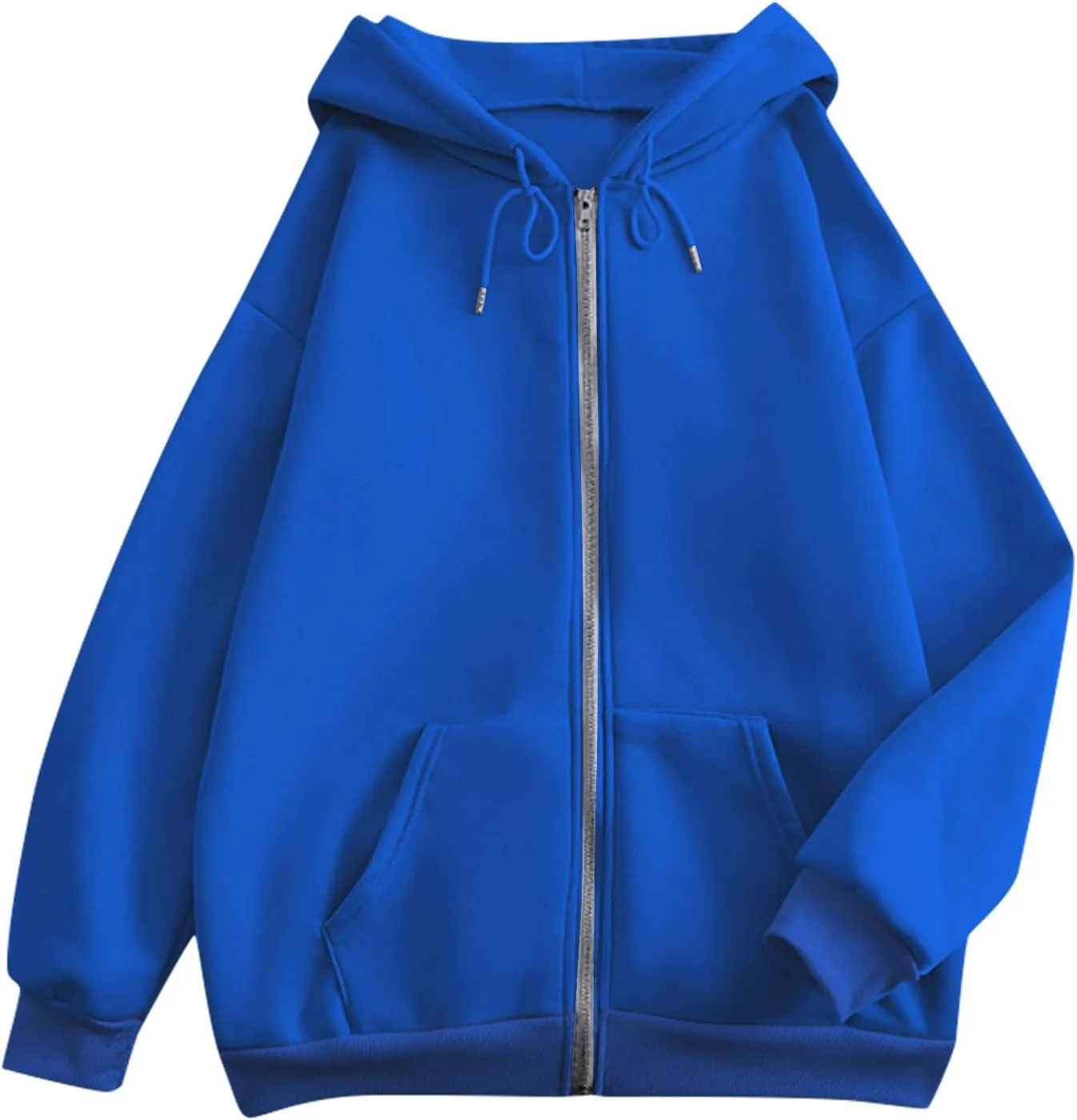 Womens Zip Up Hoodies Lightweight Fleece Jacket Oversized Hooded Sweatshirt Casual Drawstring Fall Clothes w/Pockets