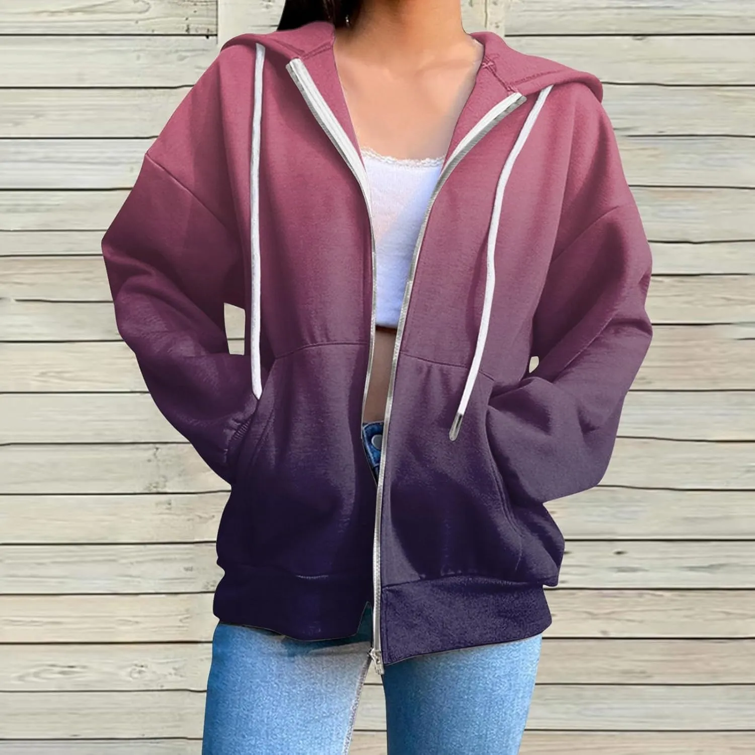 Womens Zip Up Hoodies Long Sleeve Drawstring Sport Sweatshirts Jacket Casual Fashion Jackets Fall Outfits