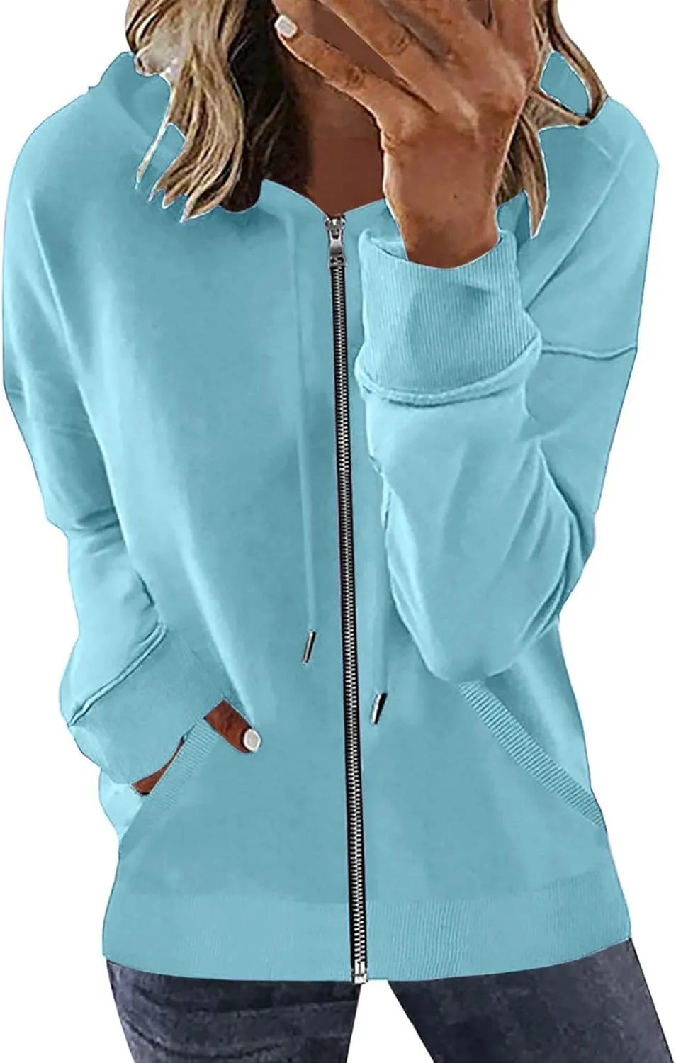 Womens Zip Up Hoodies Long Sleeve Drawstring Sweatshirts Fall Outfits Oversized Sweaters Casual Fashion Jackets 2024