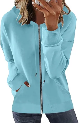 Womens Zip Up Hoodies Long Sleeve Drawstring Sweatshirts Fall Outfits Oversized Sweaters Casual Fashion Jackets 2024