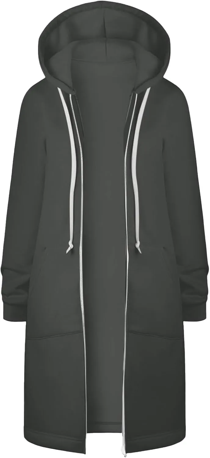 Womens Zip Up Hoodies Long Sleeve Fall Lightweight Hooded Sweatshirt Oversized Fleece Jacket With Pockets