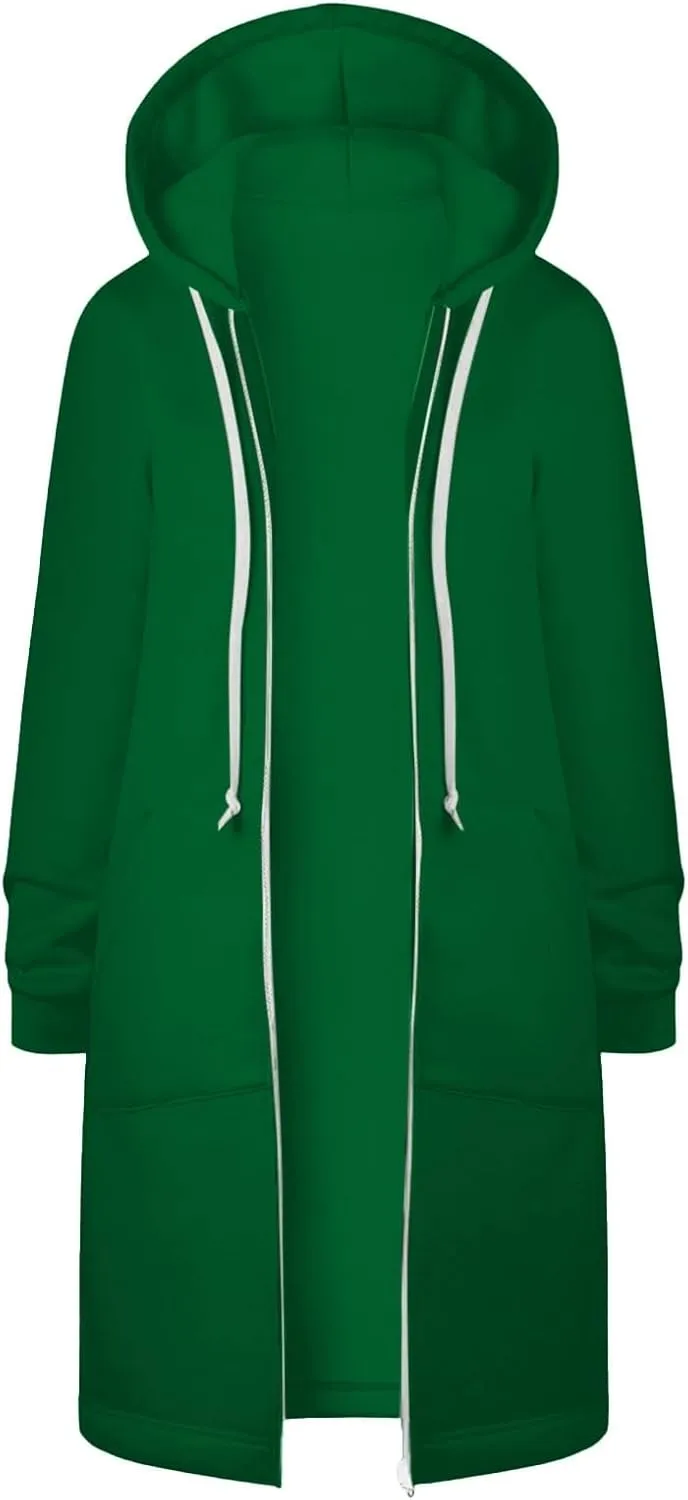 Womens Zip Up Hoodies Long Sleeve Fall Lightweight Hooded Sweatshirt Oversized Fleece Jacket With Pockets