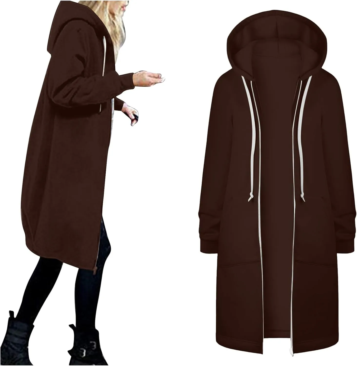 Womens Zip Up Hoodies Long Sleeve Fall Lightweight Hooded Sweatshirt Oversized Fleece Jacket With Pockets
