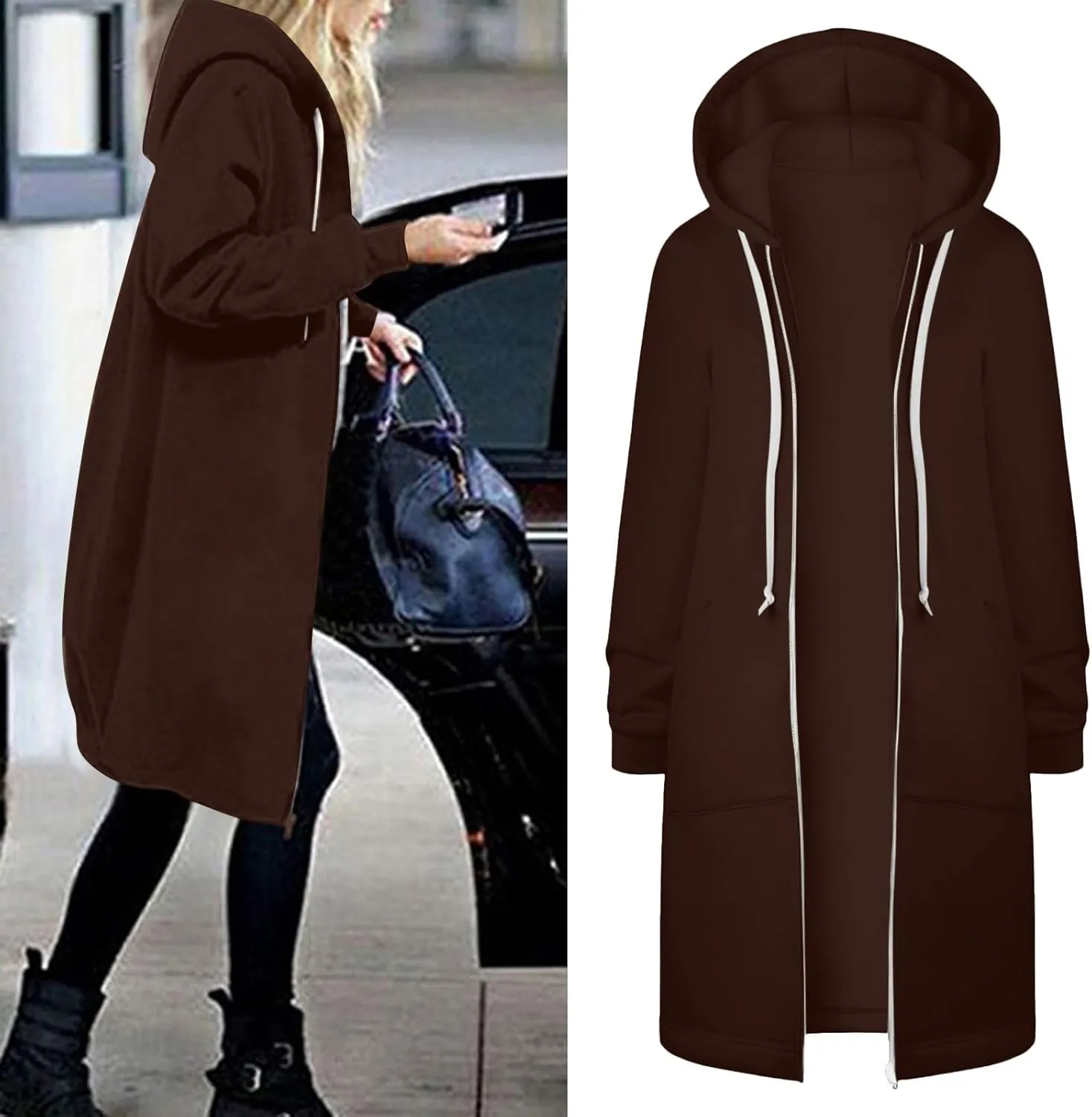 Womens Zip Up Hoodies Long Sleeve Fall Lightweight Hooded Sweatshirt Oversized Fleece Jacket With Pockets