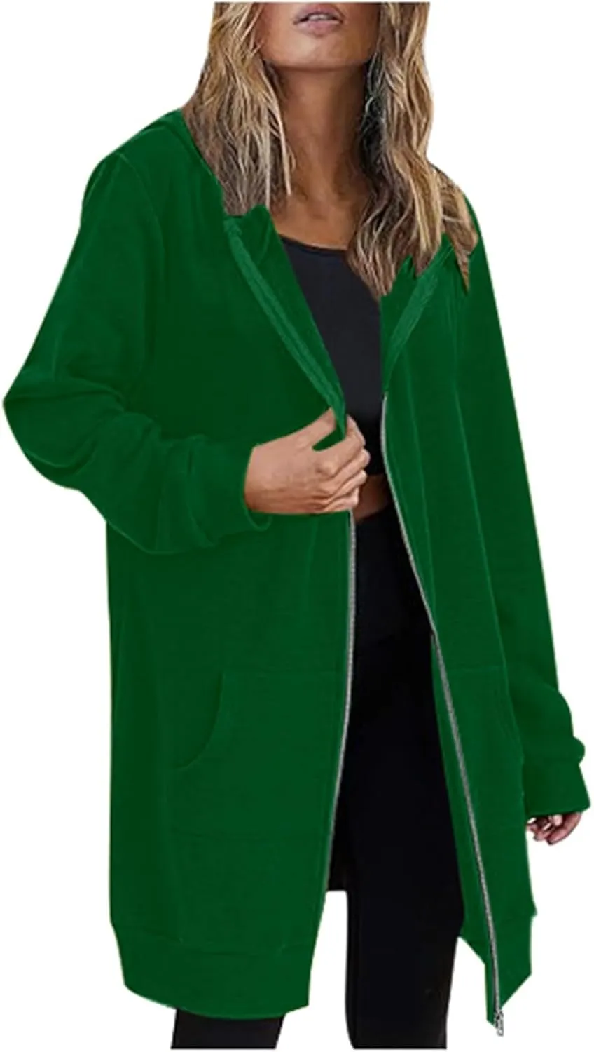 Womens Zip Up Hoodies Long Sleeve Fall Lightweight Hooded Sweatshirt Oversized Fleece Jacket With Pockets