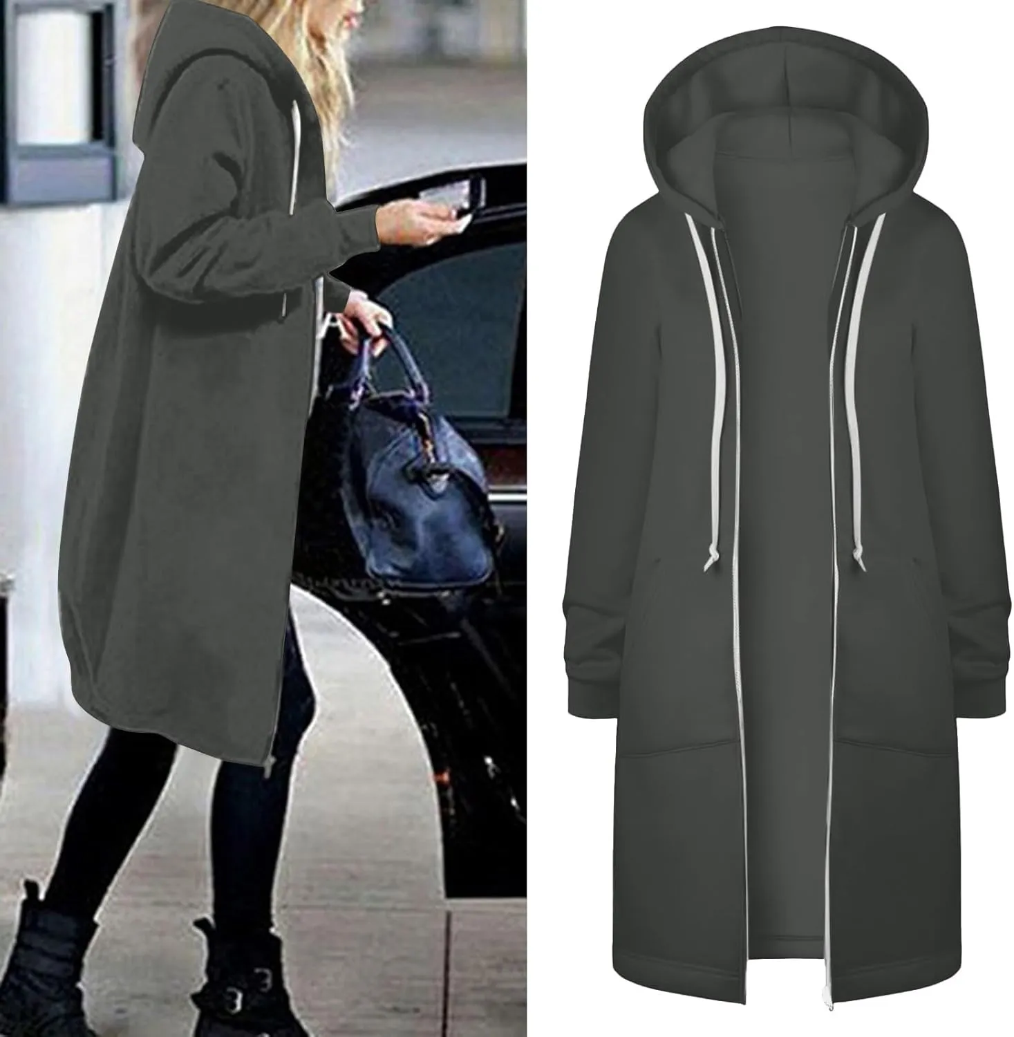 Womens Zip Up Hoodies Long Sleeve Fall Lightweight Hooded Sweatshirt Oversized Fleece Jacket With Pockets