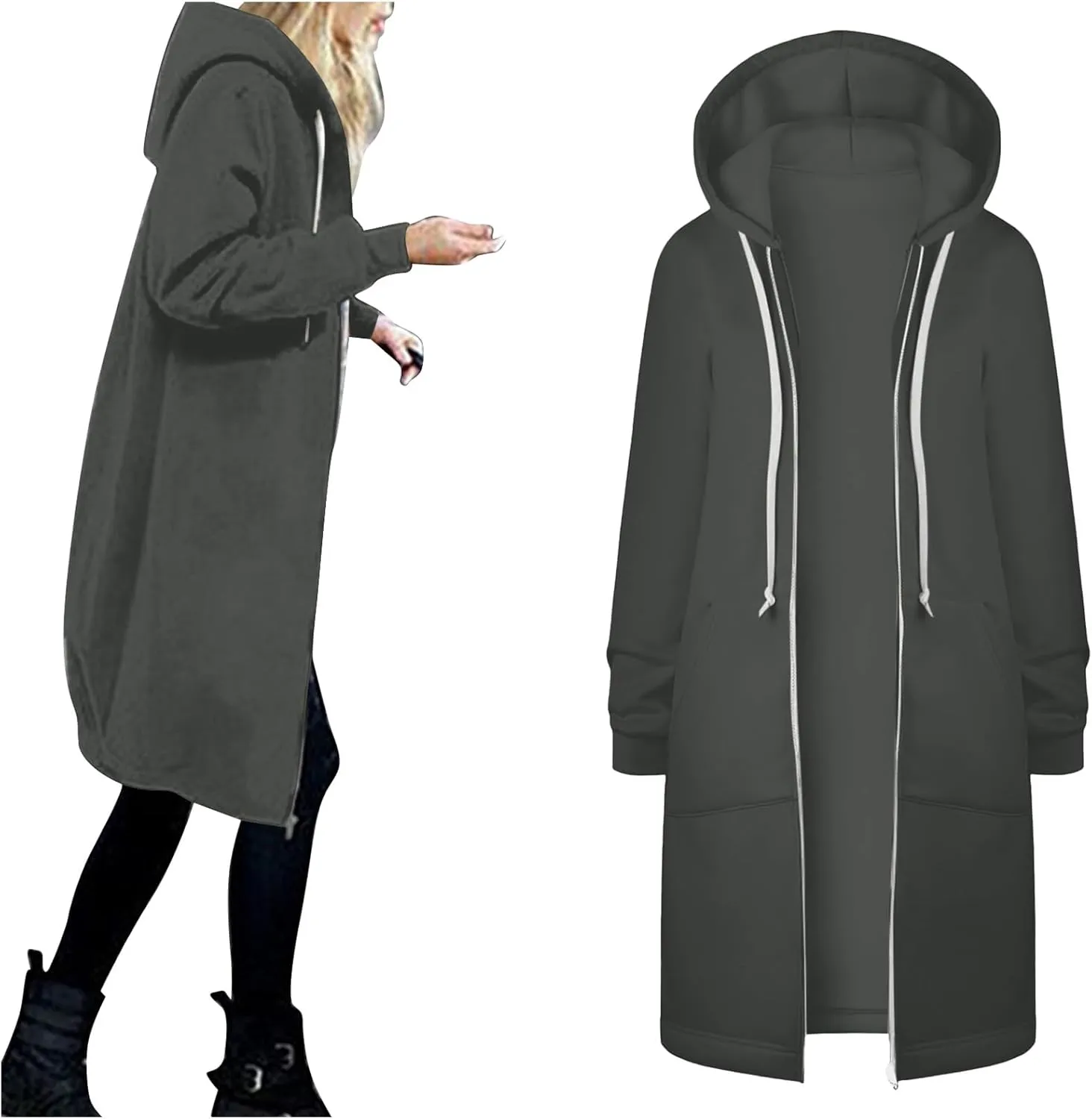 Womens Zip Up Hoodies Long Sleeve Fall Lightweight Hooded Sweatshirt Oversized Fleece Jacket With Pockets
