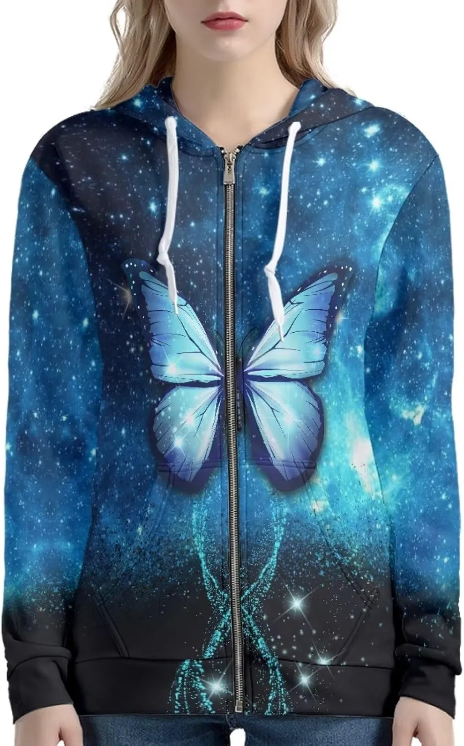 Womens Zip Up Hoodies Long Sleeve Hooded Sweatshirts 2024 Outfits Casual Drawstring Jacket with Pockets