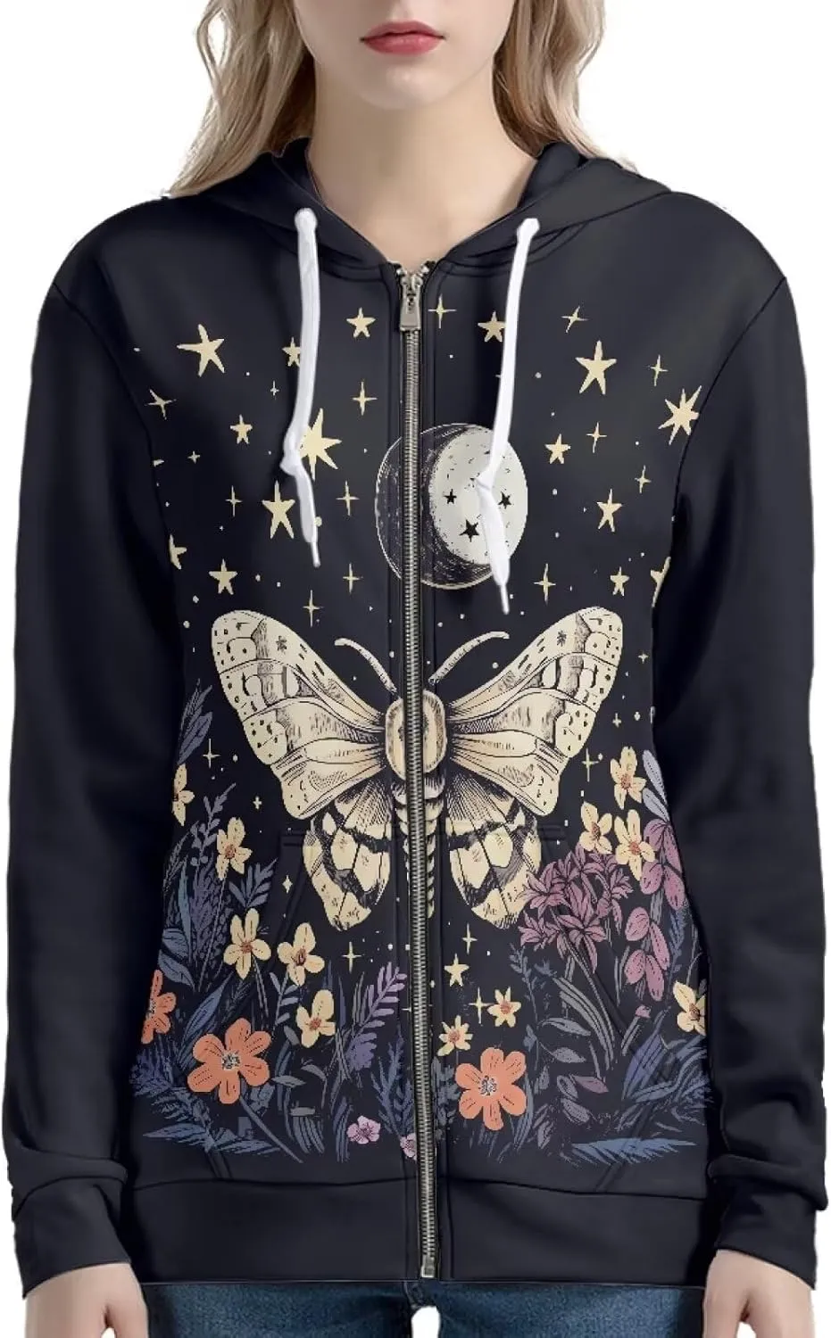 Womens Zip Up Hoodies Long Sleeve Hooded Sweatshirts 2024 Outfits Casual Drawstring Jacket with Pockets