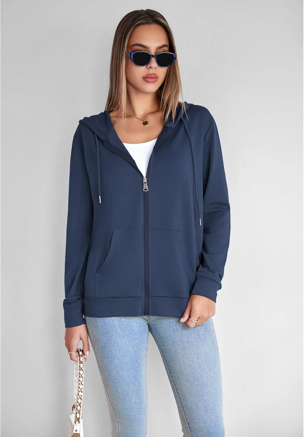 Womens Zip Up Hoodies Long Sleeve Hooded Sweatshirts Y2K Fall Fashion Clothes Casual Trendy Jacket