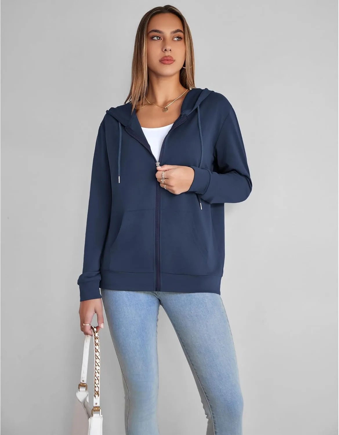 Womens Zip Up Hoodies Long Sleeve Hooded Sweatshirts Y2K Fall Fashion Clothes Casual Trendy Jacket