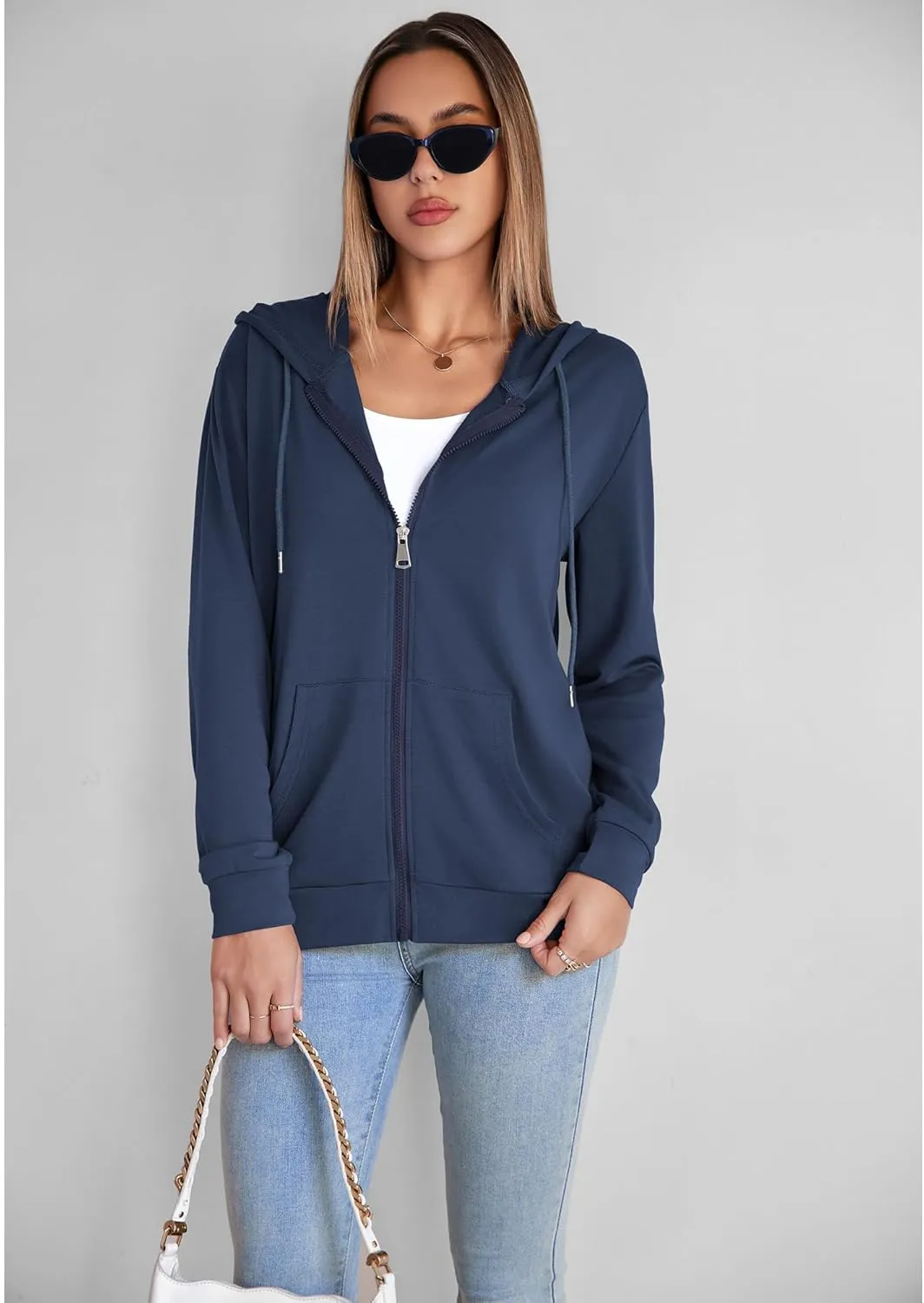 Womens Zip Up Hoodies Long Sleeve Hooded Sweatshirts Y2K Fall Fashion Clothes Casual Trendy Jacket