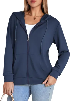 Womens Zip Up Hoodies Long Sleeve Hooded Sweatshirts Y2K Fall Fashion Clothes Casual Trendy Jacket
