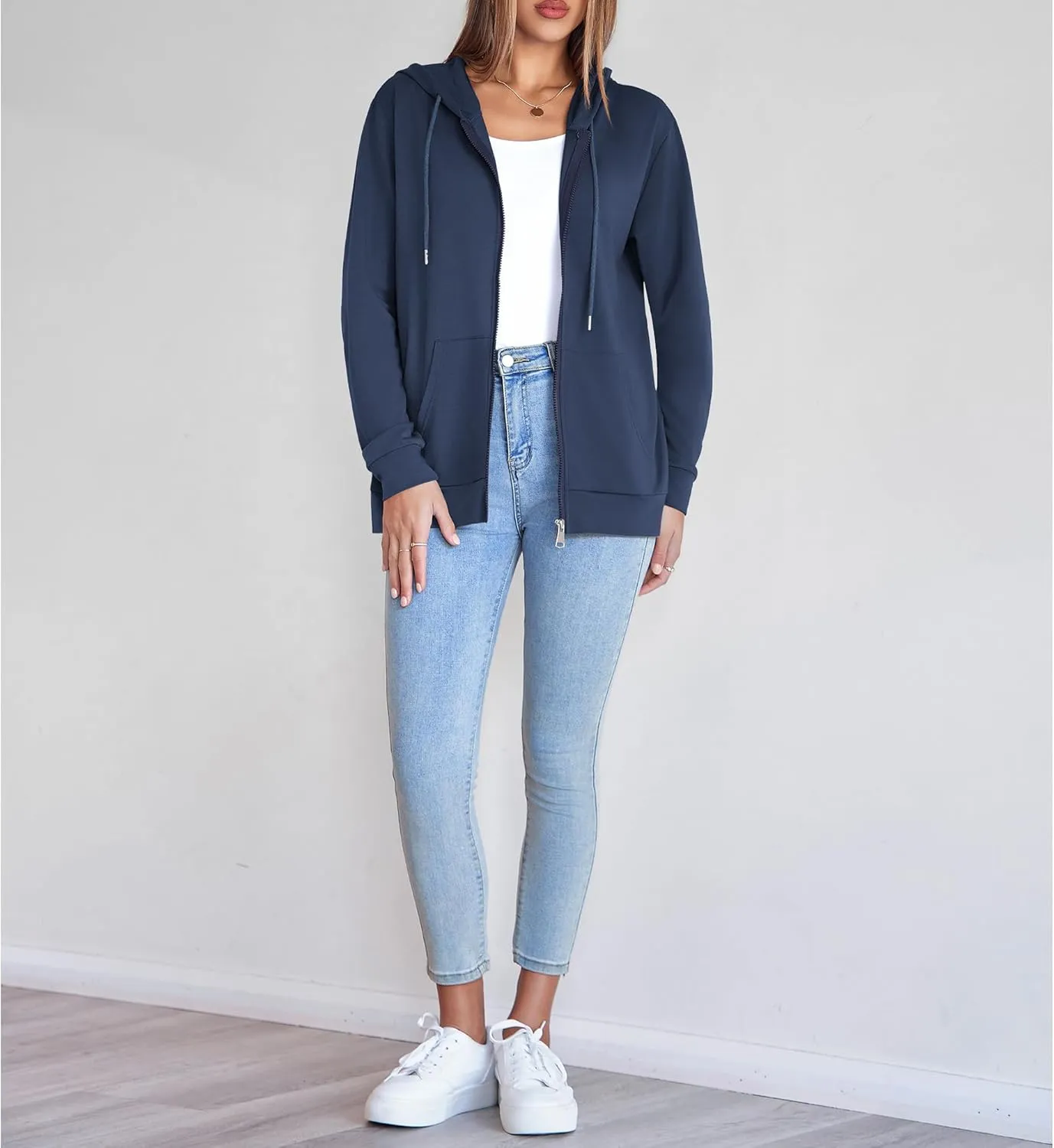 Womens Zip Up Hoodies Long Sleeve Hooded Sweatshirts Y2K Fall Fashion Clothes Casual Trendy Jacket
