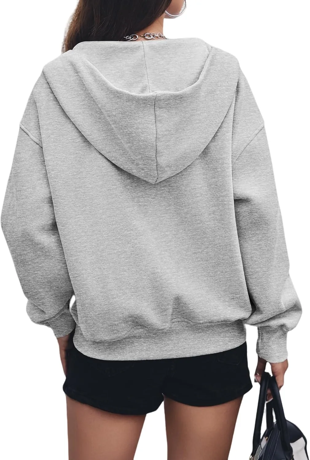 Womens Zip Up Hoodies Long Sleeve Loose Fit Jackets Fashion Fleece Cropped Jackets with Pockets