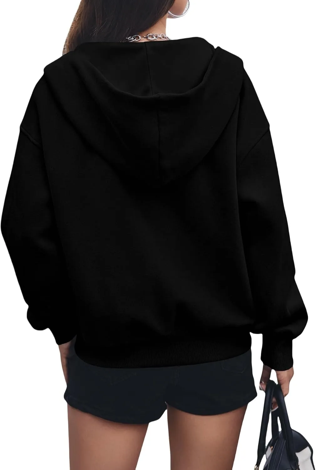 Womens Zip Up Hoodies Long Sleeve Loose Fit Jackets Fashion Fleece Cropped Jackets with Pockets