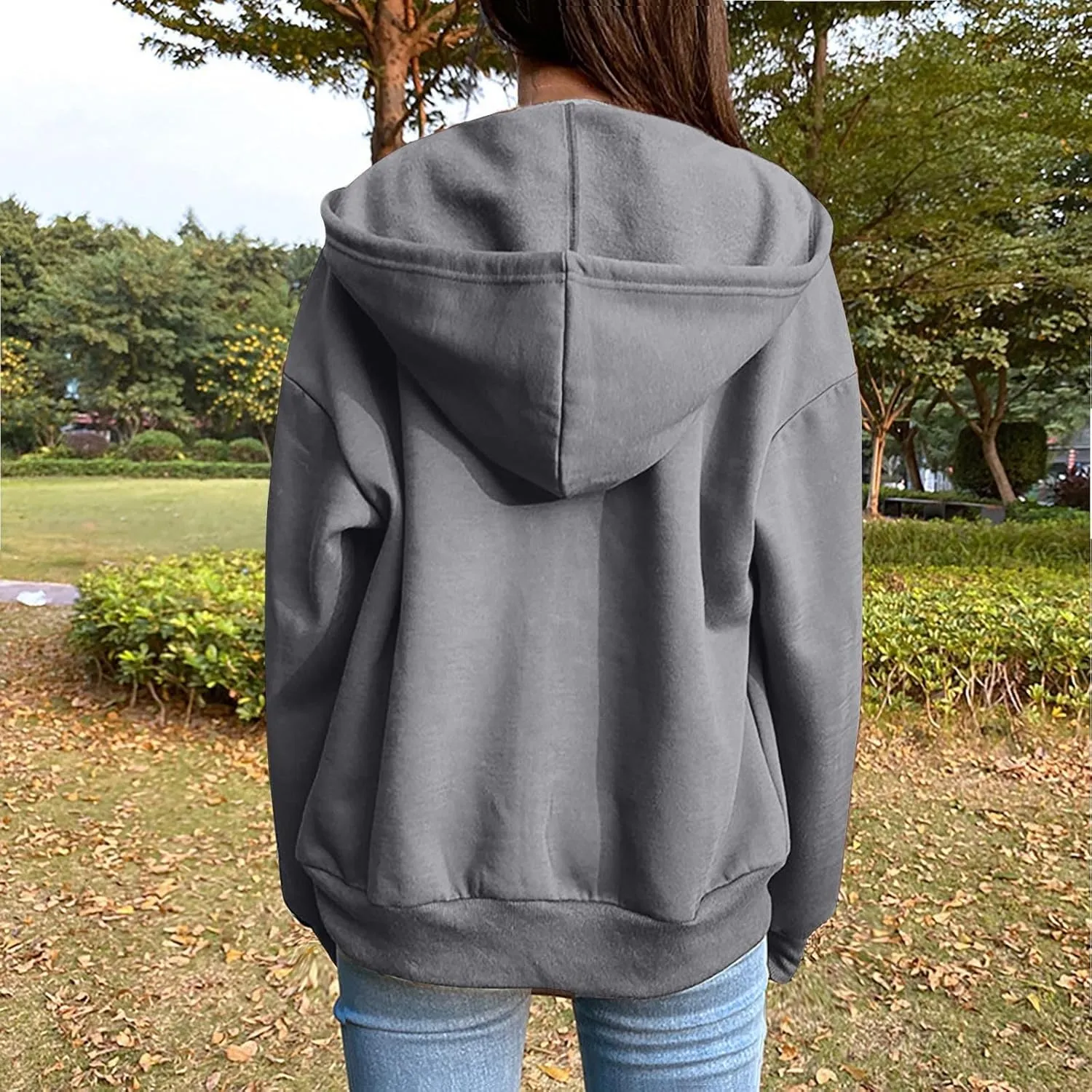 Womens Zip Up Hoodies Long Sleeve Oversized Sweatshirts Fleece Jacket Pockets 2024 Fall Outfits Fashion Clothes