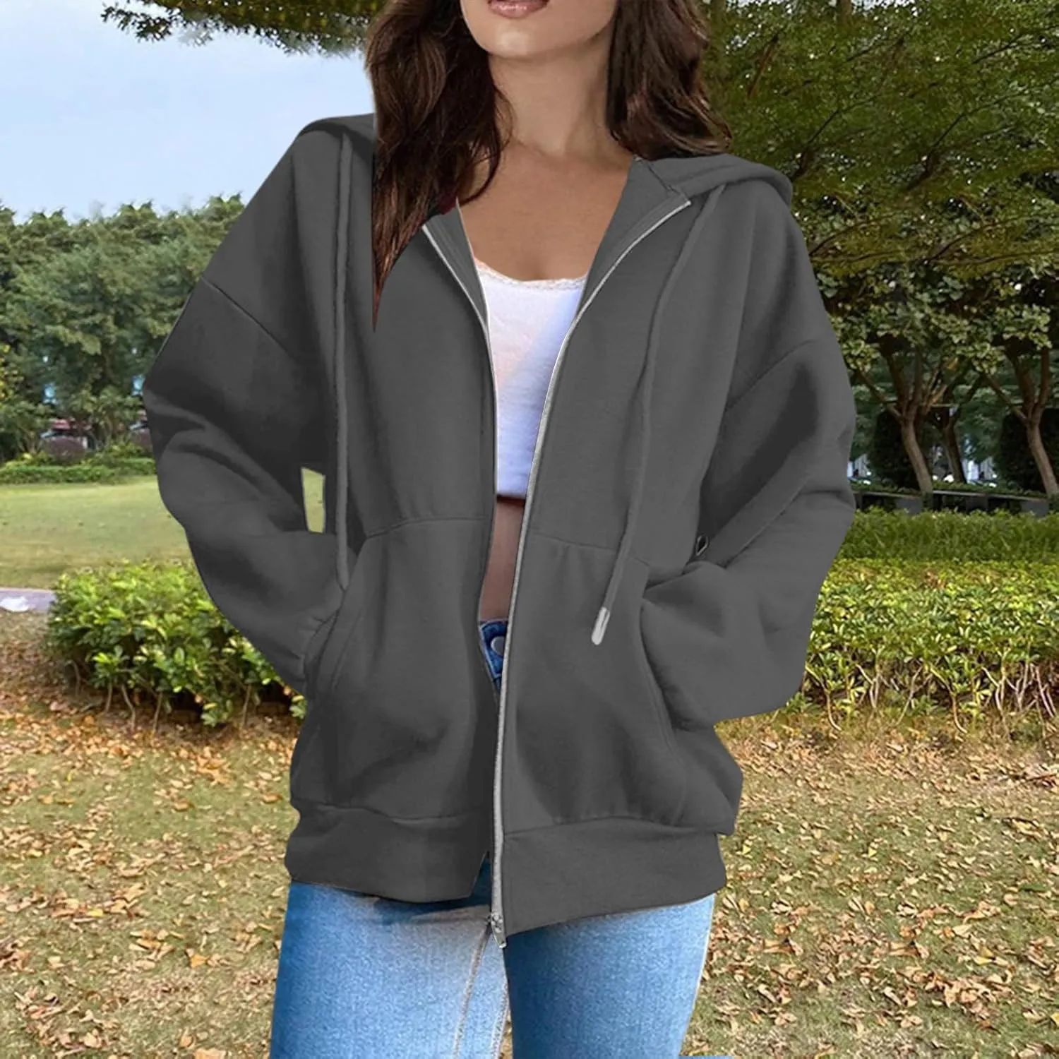 Womens Zip Up Hoodies Long Sleeve Oversized Sweatshirts Y2K Jacket with Pockets 2025 Fall Fashion Clothes