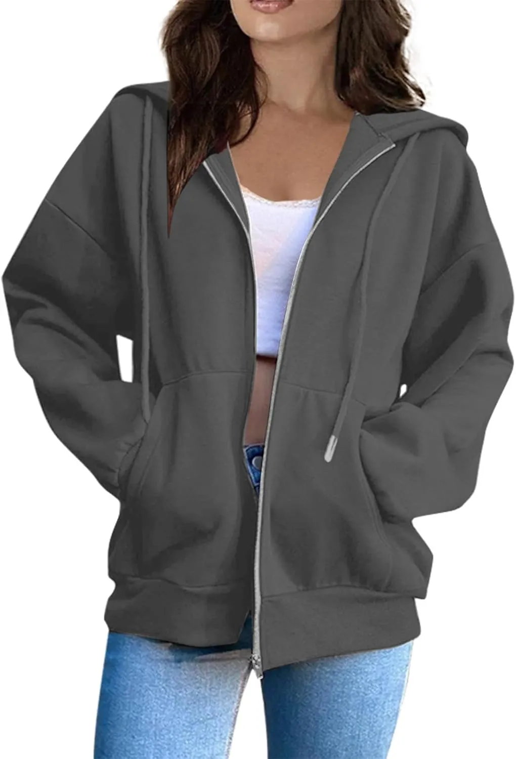 Womens Zip Up Hoodies Long Sleeve Oversized Sweatshirts Y2K Jacket with Pockets 2025 Fall Fashion Clothes