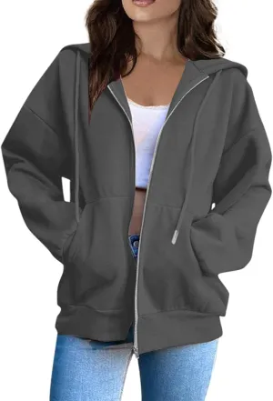 Womens Zip Up Hoodies Long Sleeve Oversized Sweatshirts Y2K Jacket with Pockets 2025 Fall Fashion Clothes