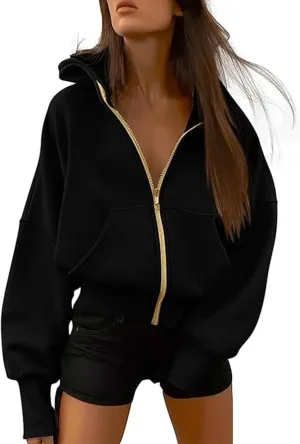 Womens Zip Up Hoodies Long Sleeve Sweatshirt Fleece Y2K Hooded Jacket 2024 Trendy Fall Winter Clothes