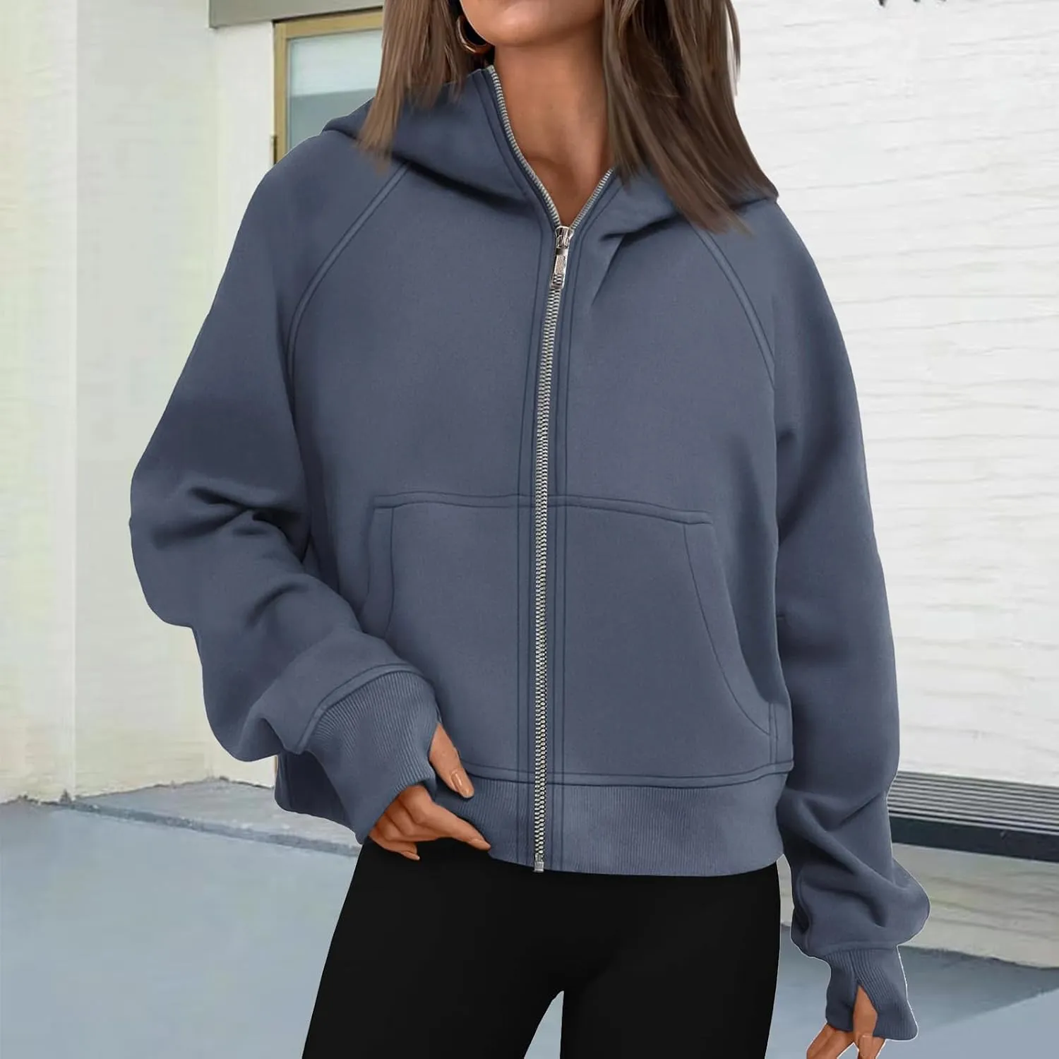 Womens Zip Up Hoodies Oversized Cropped Fleece Jackets Casual Loose Sweatshirts Fall Outfits Winter Clothes