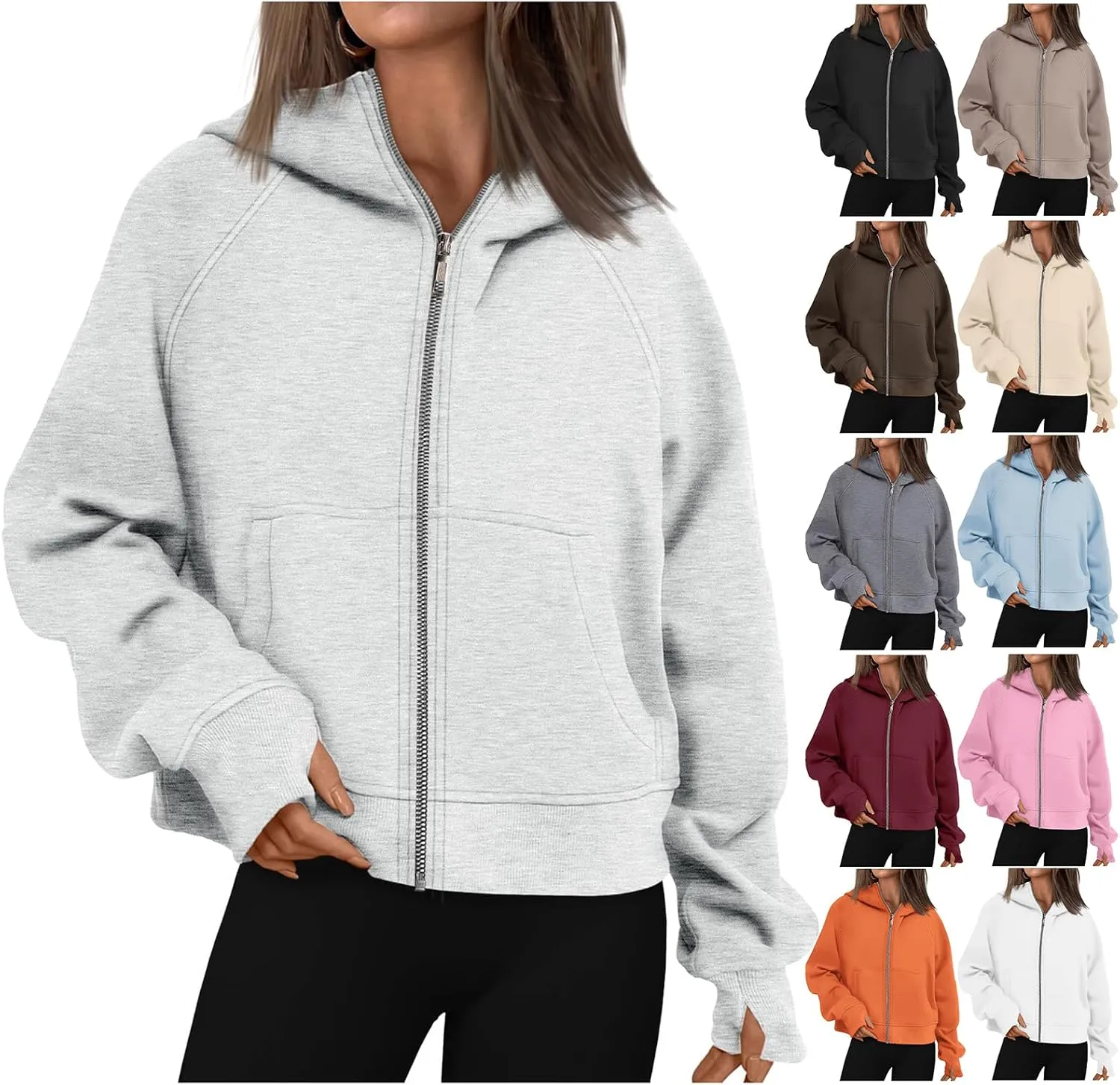 Womens Zip Up Hoodies Oversized Cropped Fleece Jackets Casual Loose Sweatshirts Fall Outfits Winter Clothes