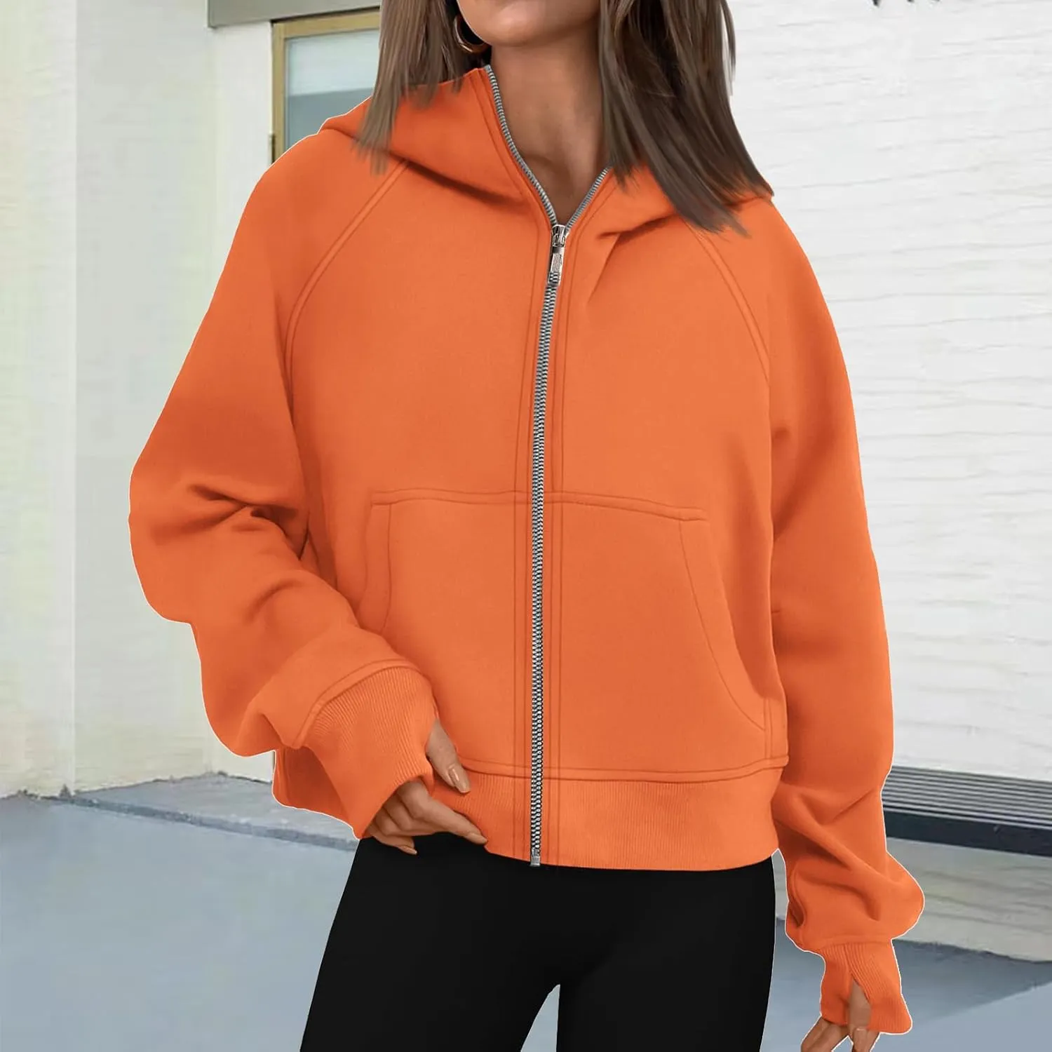 Womens Zip Up Hoodies Oversized Cropped Fleece Jackets Casual Loose Sweatshirts Fall Outfits Winter Clothes