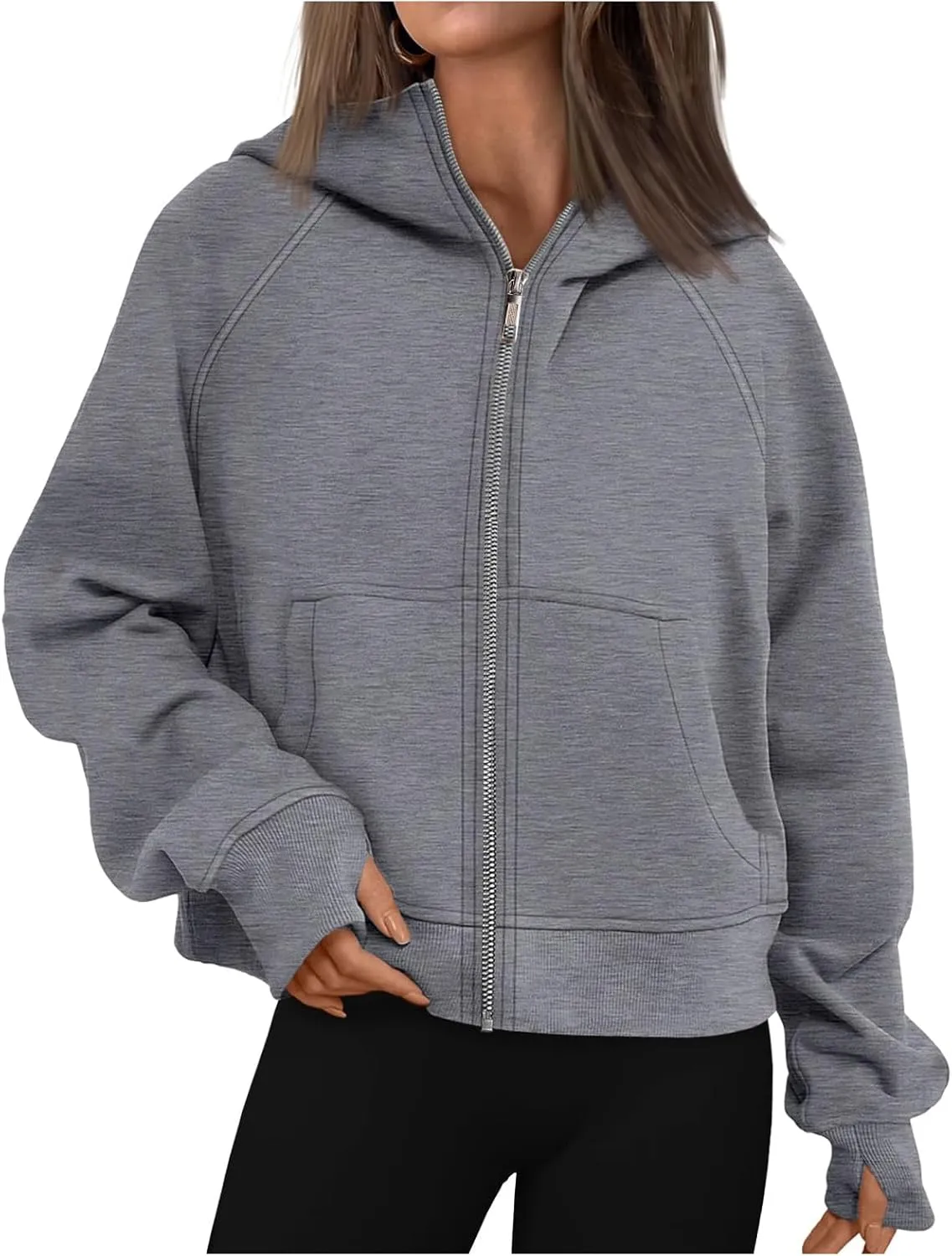 Womens Zip Up Hoodies Oversized Cropped Fleece Jackets Casual Loose Sweatshirts Fall Outfits Winter Clothes