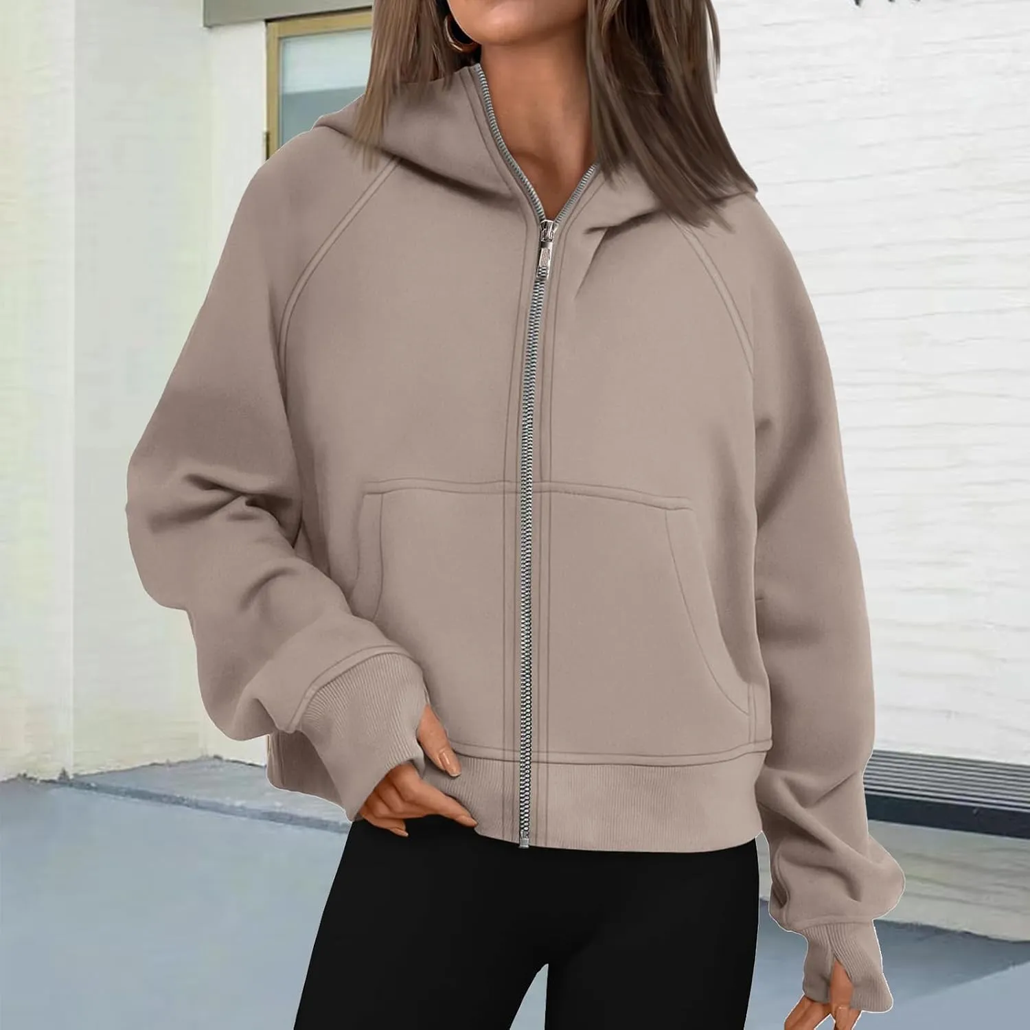 Womens Zip Up Hoodies Oversized Cropped Fleece Jackets Casual Loose Sweatshirts Fall Outfits Winter Clothes