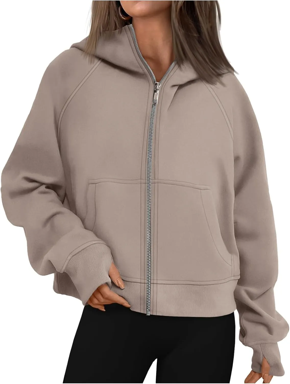 Womens Zip Up Hoodies Oversized Cropped Fleece Jackets Casual Loose Sweatshirts Fall Outfits Winter Clothes