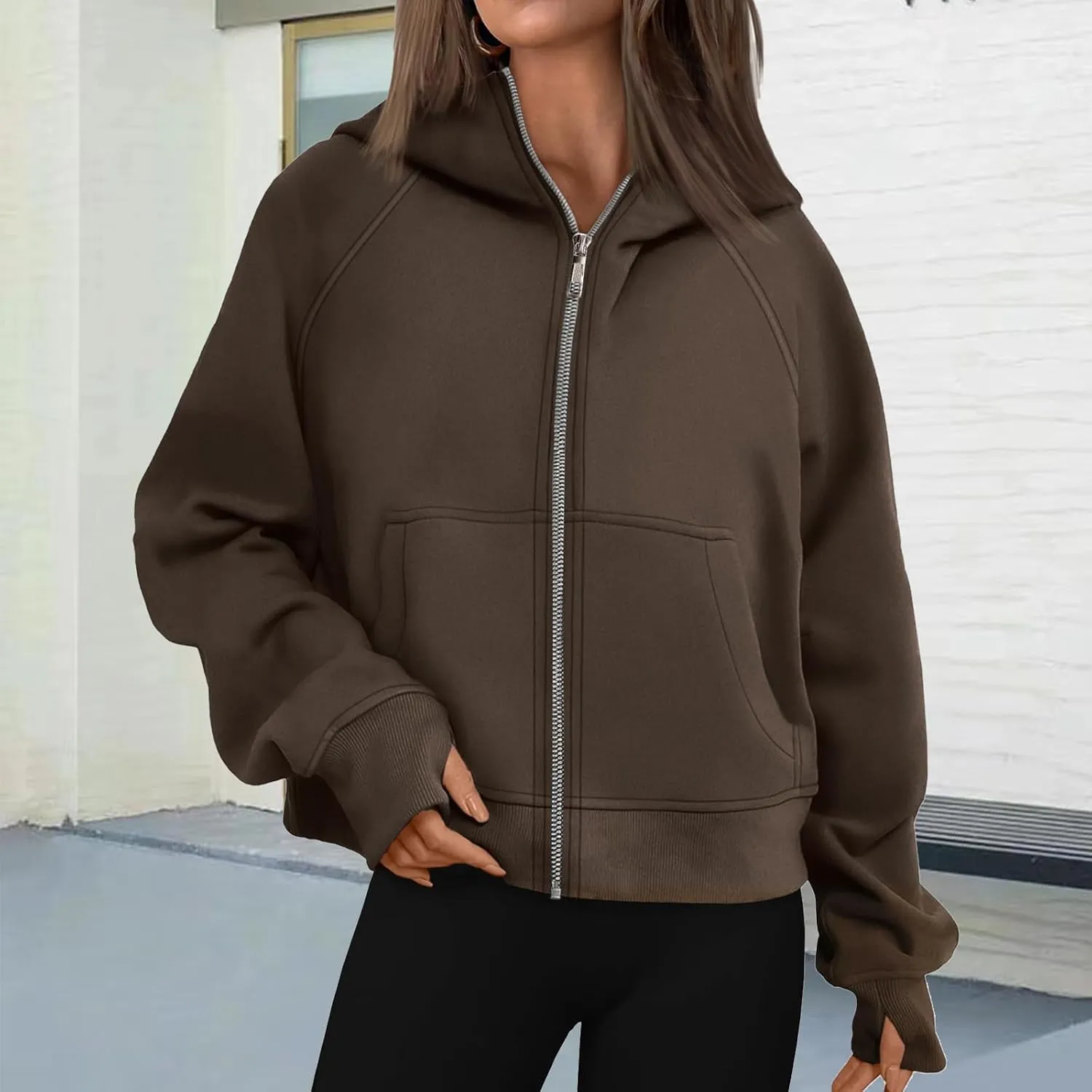 Womens Zip Up Hoodies Oversized Cropped Fleece Jackets Casual Loose Sweatshirts Fall Outfits Winter Clothes