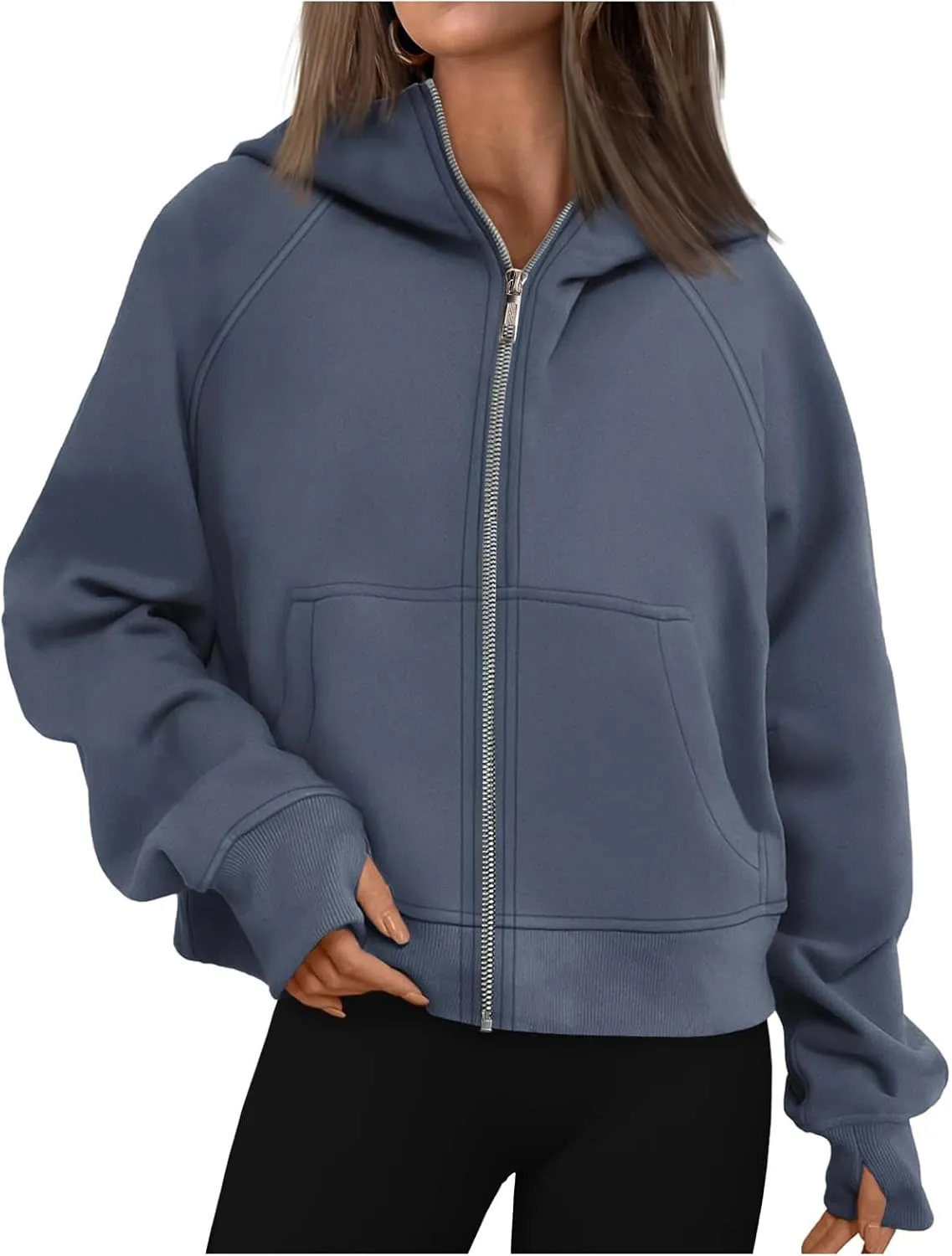 Womens Zip Up Hoodies Oversized Cropped Fleece Jackets Casual Loose Sweatshirts Fall Outfits Winter Clothes