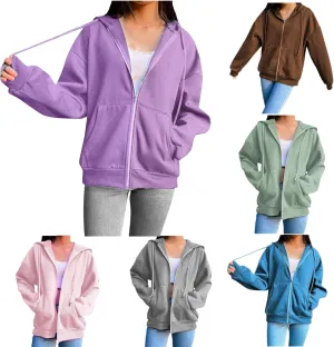 Womens Zip Up Hoodies Oversized Lightweight Hooded Solid Sweatshirt Long Sleeve Jacket Y2K Fall Clothes