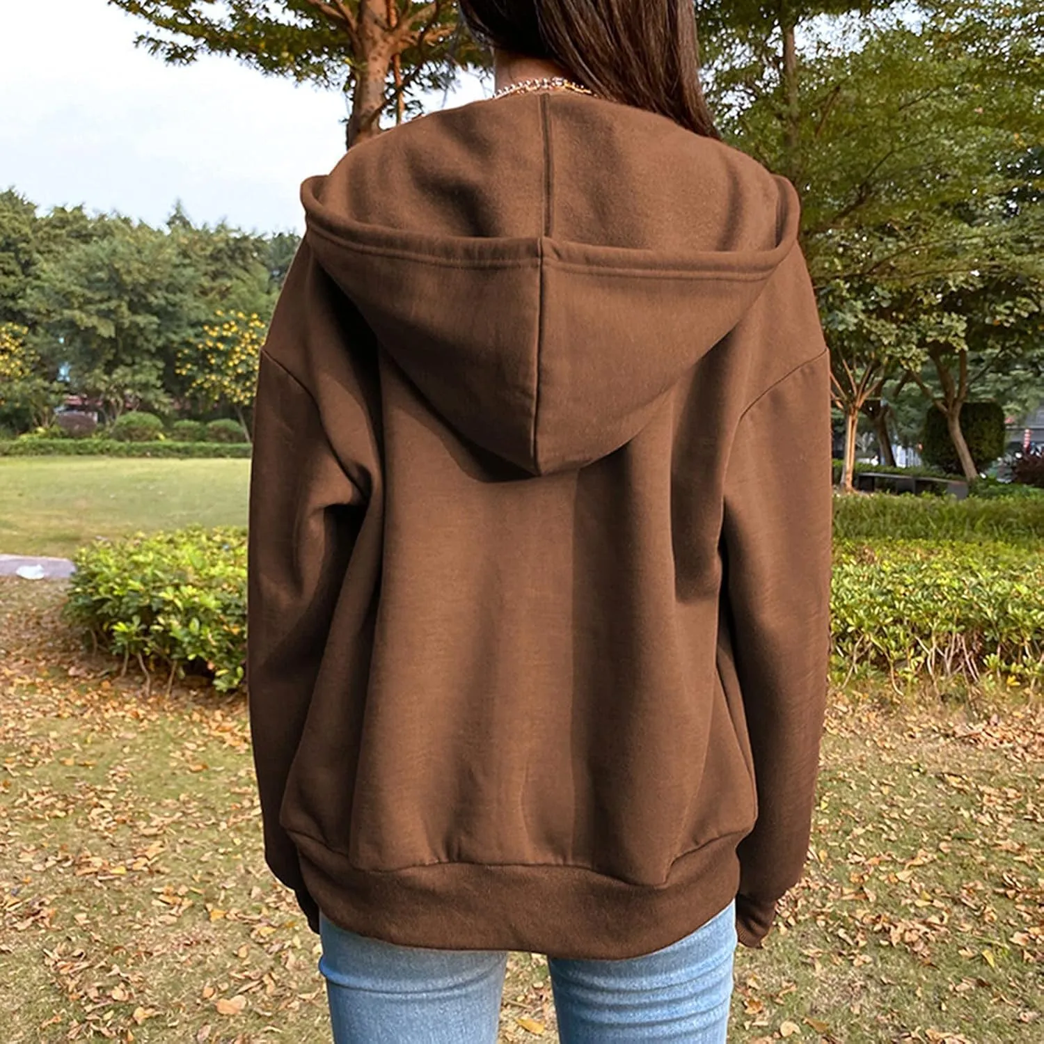 Womens Zip Up Hoodies Oversized Lightweight Hooded Solid Sweatshirt Long Sleeve Jacket Y2K Fall Clothes