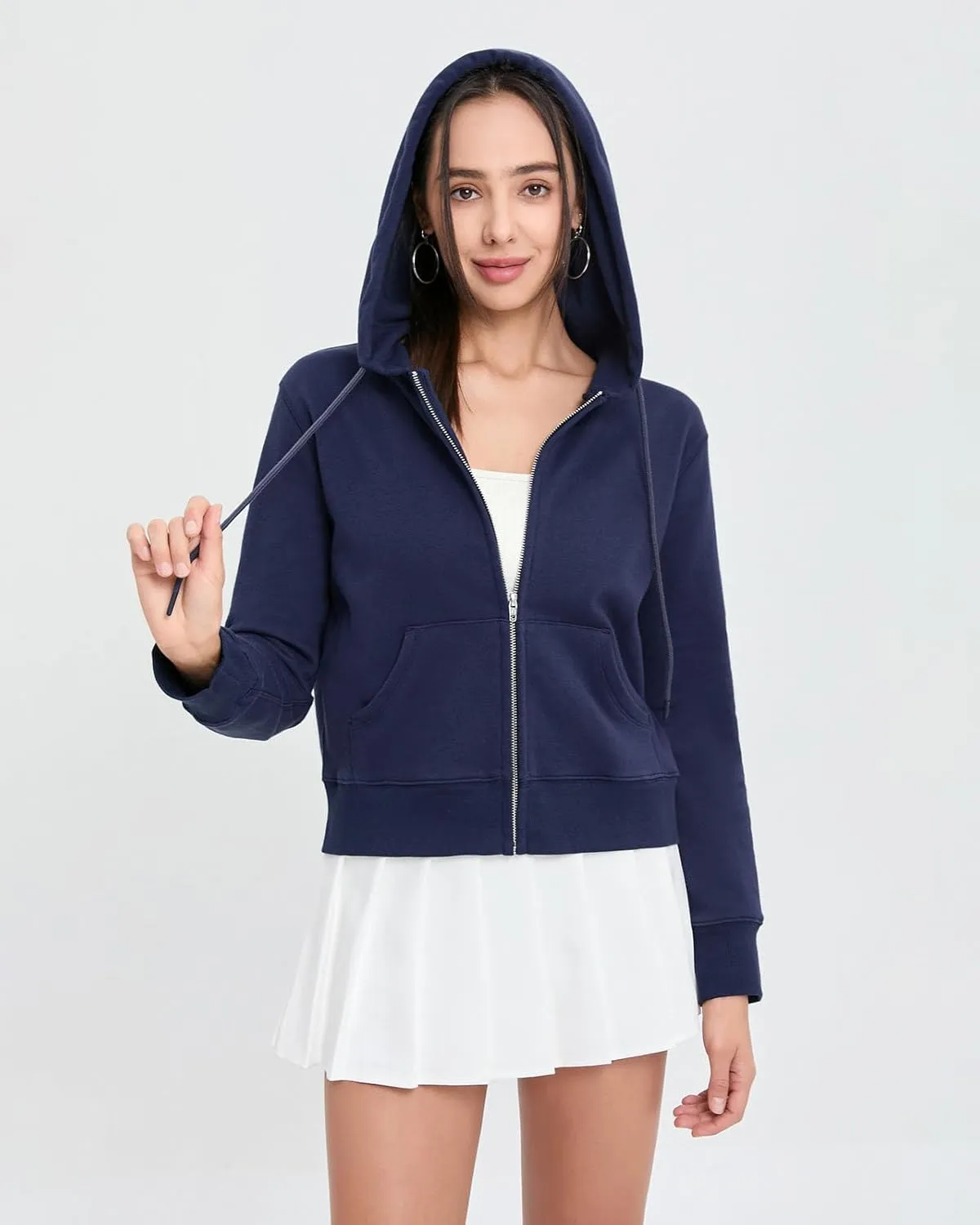 Womens Zip Up Hoodies Thin Long Sleeve Comfortable Trendy Solid Drawstring Model Teen Sweatshirts Fall