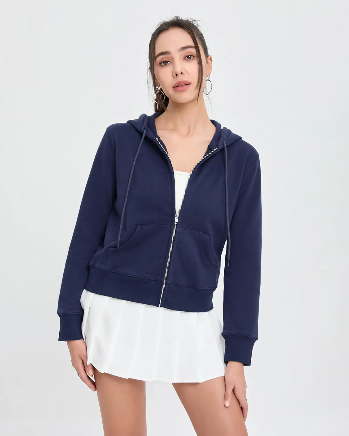 Womens Zip Up Hoodies Thin Long Sleeve Comfortable Trendy Solid Drawstring Model Teen Sweatshirts Fall