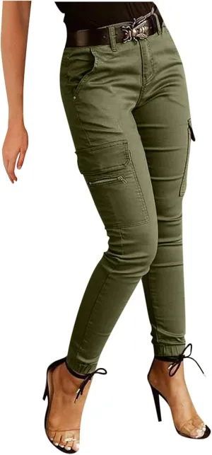 Work Pants Women Cargo Pants Belt Casual Zipper Pocket Without Design Color Yoga Pants Piink Leggings for Women Plus