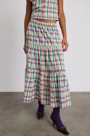 Y2k Plaid Tiered Maxi Skirt for Women Vintage Gingham A Line Long Skirt Summer Ruffle Flowy Swing Midi Skirt